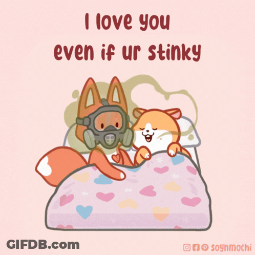 Dog With Gas Mask And Fox Lying On Bed GIF