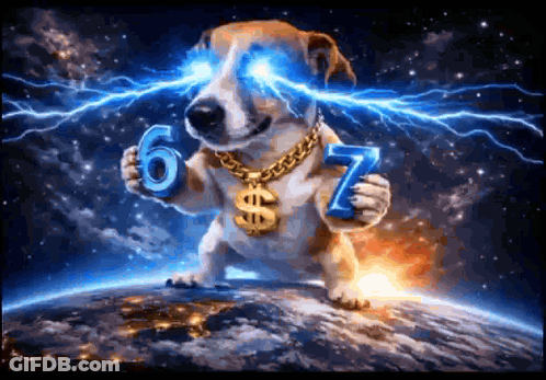 Dog With Gold Chain And Dollar Sign Holding Up 6 And 7 GIF