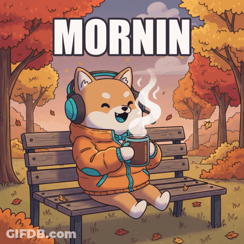 Dog With Headphones And Coffee Saying Mornin GIF