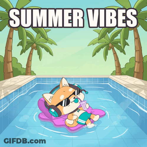 Dog With Headphones Floating In Pool Summer Vibes GIF
