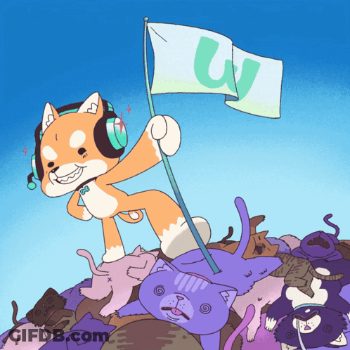 Dog With Headphones Holding W Flag GIF