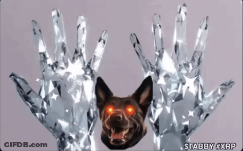Dog With Red Eyes Behind Crystal Hands Stabby XRP GIF