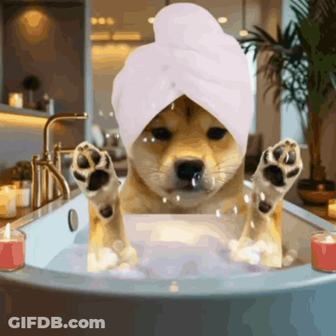 Dog With Towel On Head Taking Bath GIF