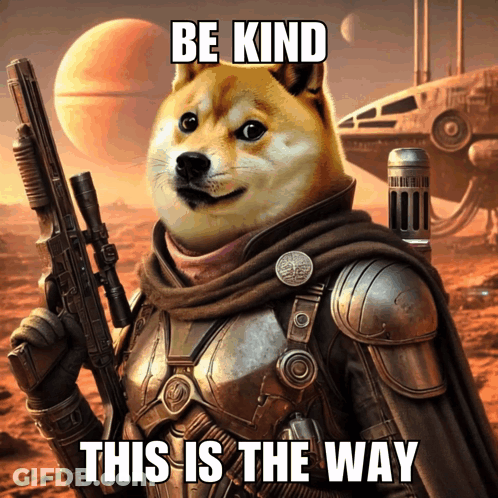 Doge Holding Gun Be Kind GIF
