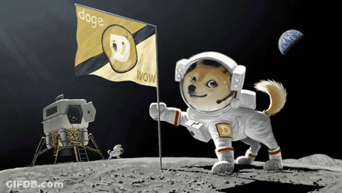 Doge In Space Suit Holding Wow Flag GIF