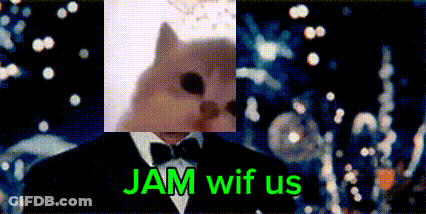Doge In Tuxedo Saying Jam Wif Us GIF