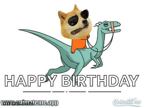 Doge Riding Dinosaur Happy Birthday GIF