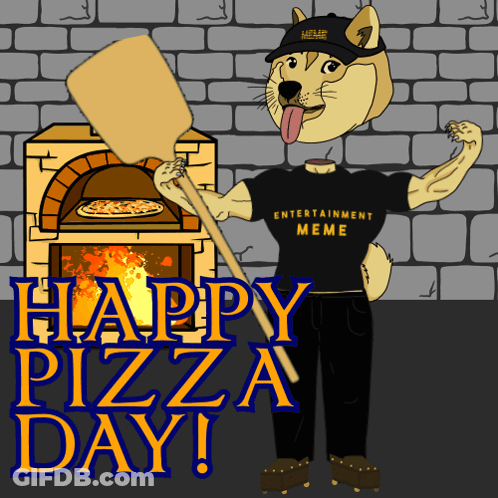 Doge Wearing Entertainment Meme T-Shirt Holding Pizza Paddle GIF
