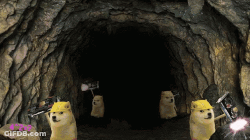 Doge Wearing Hard Hat In Cave GIF