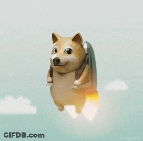 Dogecoin Dog Flying Jetpack GIF
