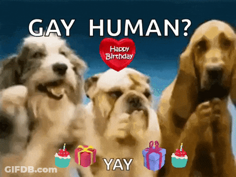 Dogs Standing Next To Each Other With Happy Birthday Heart GIF