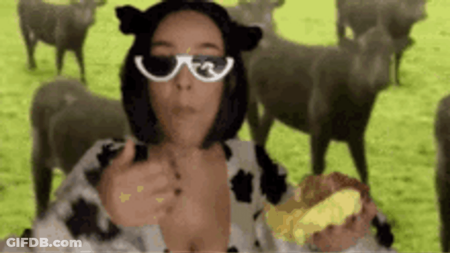 Doja Cat Eating Burger Cows Farm Background GIF