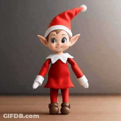 Doll Elf Standing On Wooden Table GIF