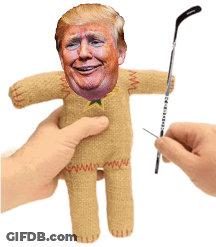 Doll With Donald Trump Face Being Sewn GIF