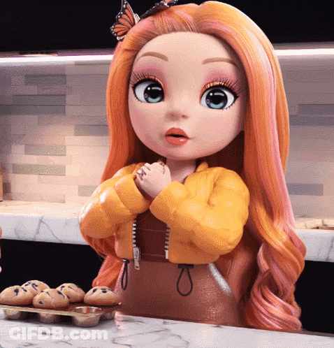 Doll With Orange Hair And Butterfly GIF