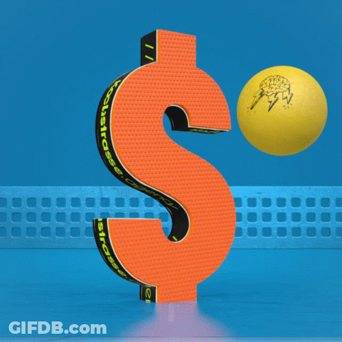 Dollar Sign On Tennis Net With Yellow Ball GIF