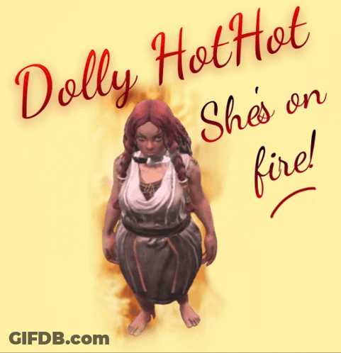 Dolly Hot Hot She's On Fire On Yellow Background GIF