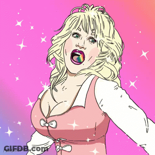 Dolly Parton Cartoon With Rainbow In Mouth GIF