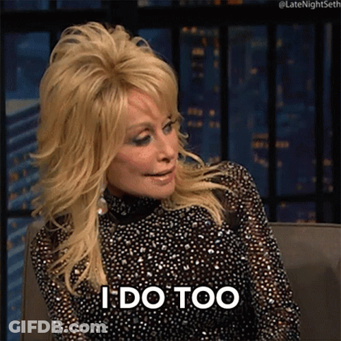 Dolly Parton Saying I Do Too In Black Dress GIF