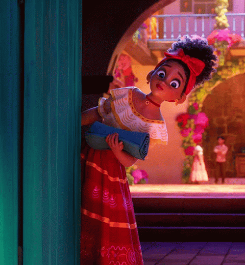 Dolores Encanto Saying Something On The Curtains GIF