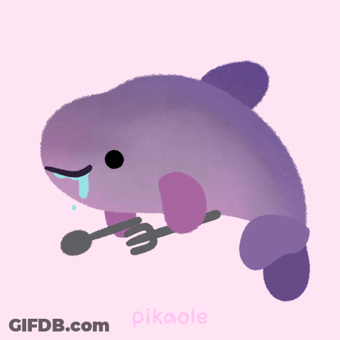 Dolphin Holding Fork And Spoon Pikaole GIF