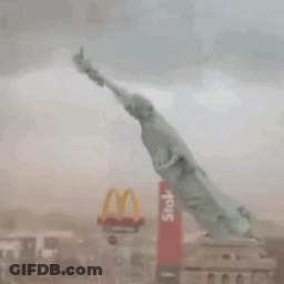 Dolphin Statue Flying Over McDonald's Restaurant GIF
