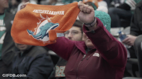 Dolphins Fan Holding #MetLifeTakeover Towel GIF