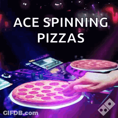 Domino's Pizza Ad Person Spinning Two Pizzas GIF