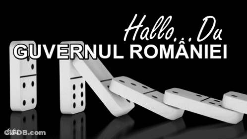 Dominoes Falling In A Row With The Words Hallo Du Governul Romaniei Written Above Them GIF