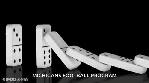 Dominoes Falling In A Row With The Words Michigans Football Program GIF
