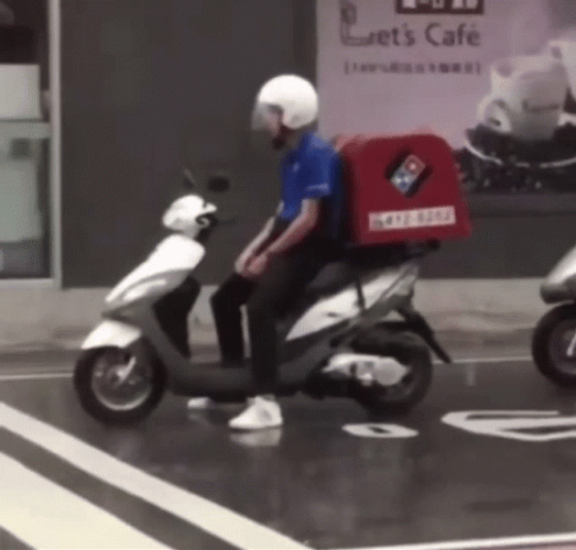 Dominos Pizza Delivery Guy Raining GIF