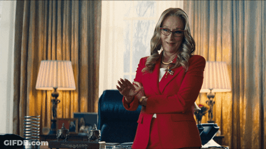 Don't Look Up President Orlean Pointing GIF