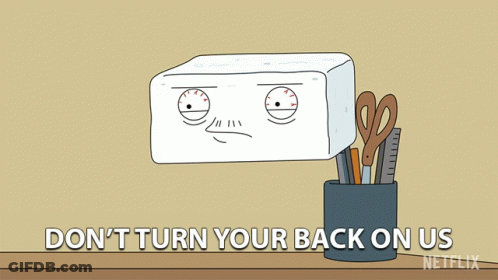 Don't Turn Your Back On Us Cartoon Pencil Holder GIF