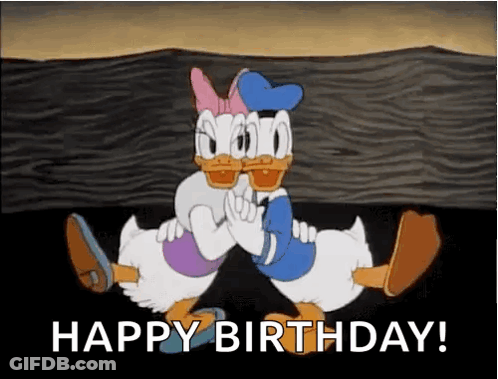 Donald Duck And Daisy Duck Are Hugging Each Other In A Happy Birthday Greeting . GIF