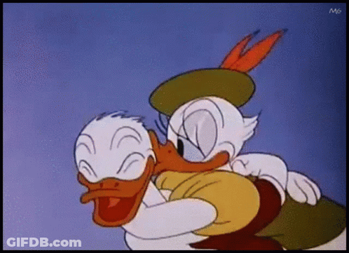 Donald Duck And Daisy Duck Hugging In A Cartoon GIF