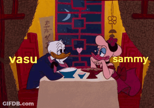 Donald Duck And Minnie Mouse Sitting At Table GIF