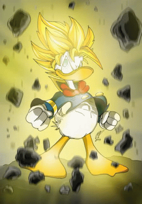Donald Duck As Son Goku Breaks Stone Over 9000 GIF
