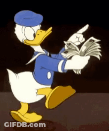 Donald Duck Holding Pile Of Money And Pointing GIF