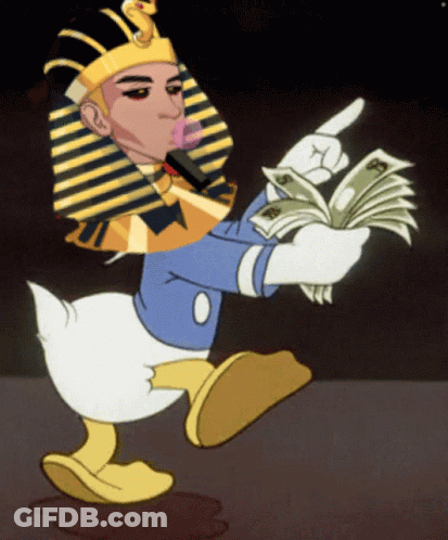 Donald Duck In Pharaoh Headdress Holding Money GIF