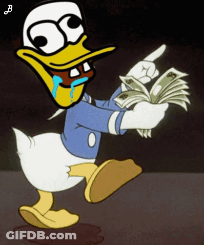 Donald Duck Is Holding A Bunch Of Money And Pointing GIF