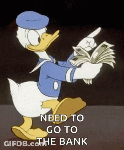 Donald Duck Is Holding A Bunch Of Money And Pointing . GIF