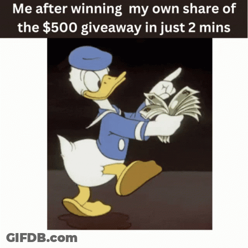 Donald Duck Is Holding A Bunch Of Money And Pointing GIF