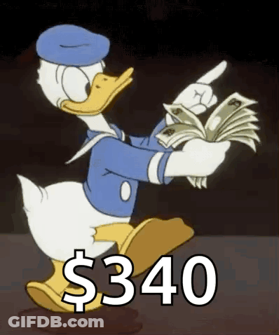 Donald Duck Is Holding A Bunch Of Money In His Hands And Pointing At Them . GIF