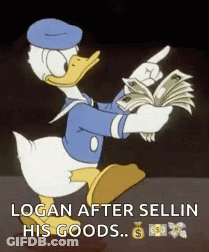 Donald Duck Is Holding A Bunch Of Money In His Hands And Pointing . GIF