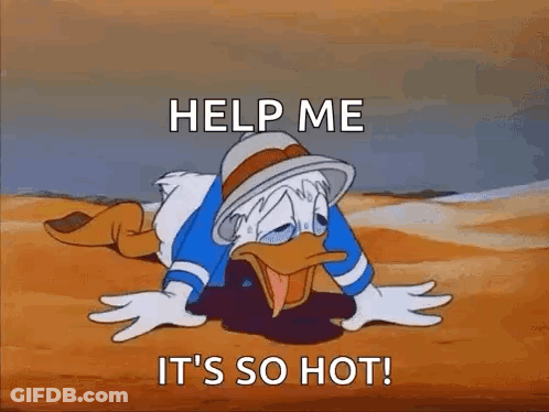 Donald Duck Is Laying On The Ground With His Tongue Sticking Out And Says `` Help Me It 'S So Hot ! '' GIF