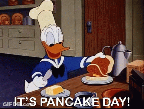 Donald Duck Is Making Pancakes In A Kitchen And Says It 'S Pancake Day ! GIF