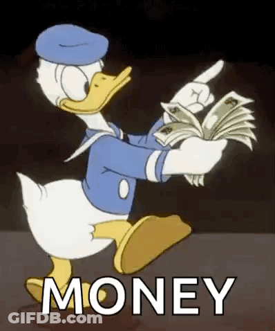 Donald Duck Is Running With A Bunch Of Money In His Hands . GIF