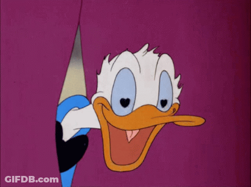 Donald Duck Peeking Out Of Purple Curtain GIF