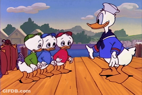Donald Duck Standing Next To Three Ducks GIF