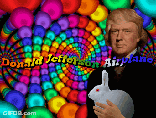 Donald Jefferson Is Holding A White Rabbit In Front Of A Colorful Spiral GIF
